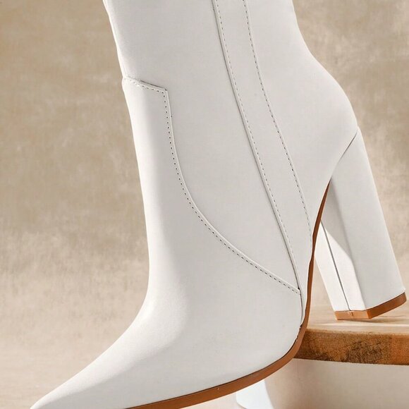 White Casual Women's Block Heel Snip Toe Tall Western Boots - Picture 5 of 7